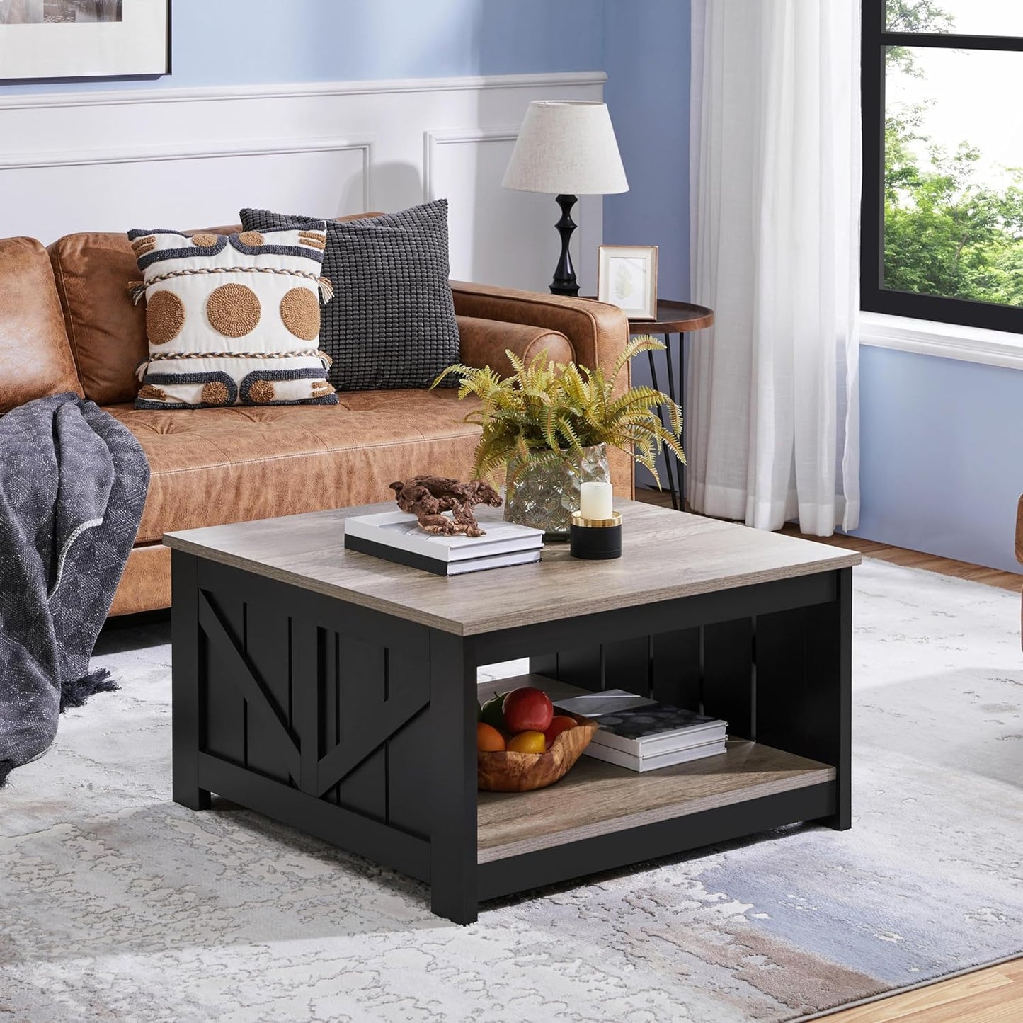 Coffee Table Square Sofa Table Modern Living Room Table with Storage Compartment Side Table for Living Room / Office 80 x 80 x 45 cm