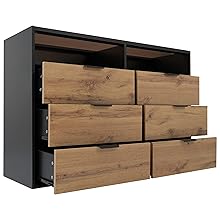 Cabinet Chest of Drawers Sideboard, Drawer Cabinet Lowboard with 6 Drawers Storage Space and Open Compartments for Bedroom, Furniture for Living Room, Children's Room, Kitchen, Hallway, 120 x