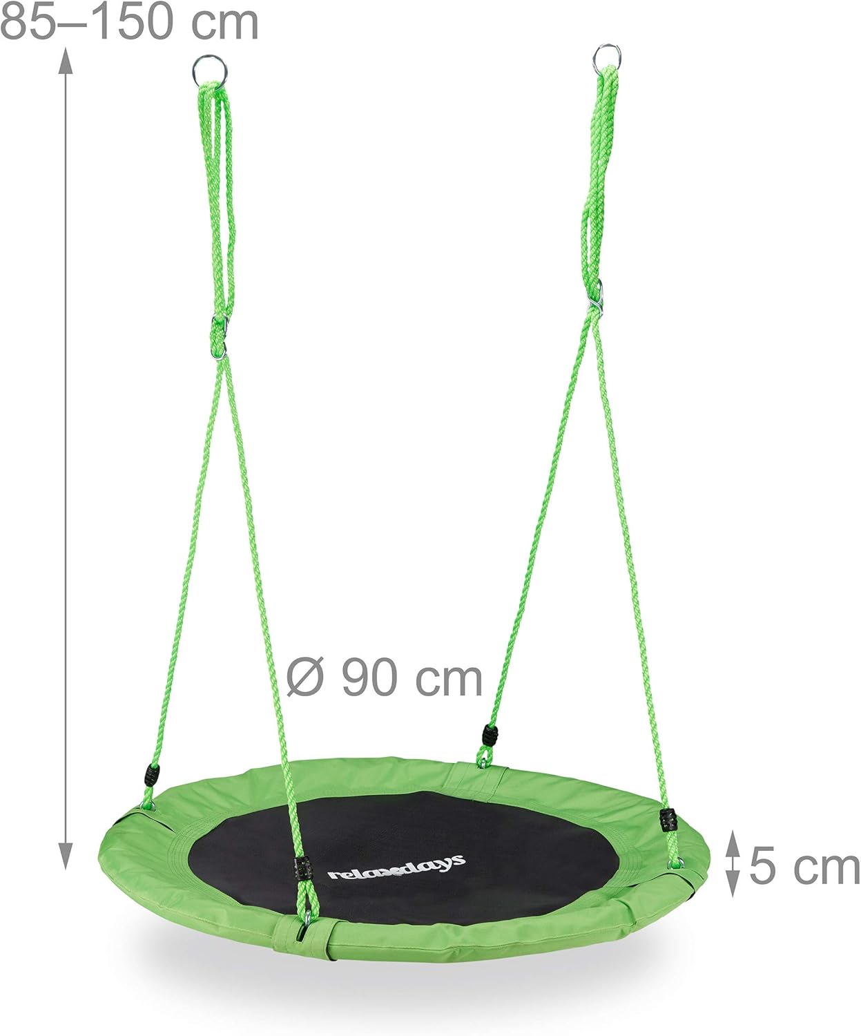 Relaxdays Nest Swing For Children and Adults, Round, Adjustable, Diameter: 90 cm, Disc Swing, Up To 100 kg, Various Colours, green