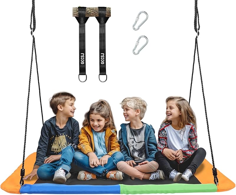 GCCSJ 800lb Giant 60" Platform Tree Swing for Kids and Adults，Rectangular Outdoor Tree Swing with 2 Hanging Straps