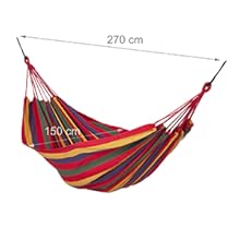 Hammock with Fixings & Bag, up to 150 kg, W x D: 270 x 150 cm, Cotton, Indoor and Outdoor Use, Colourful