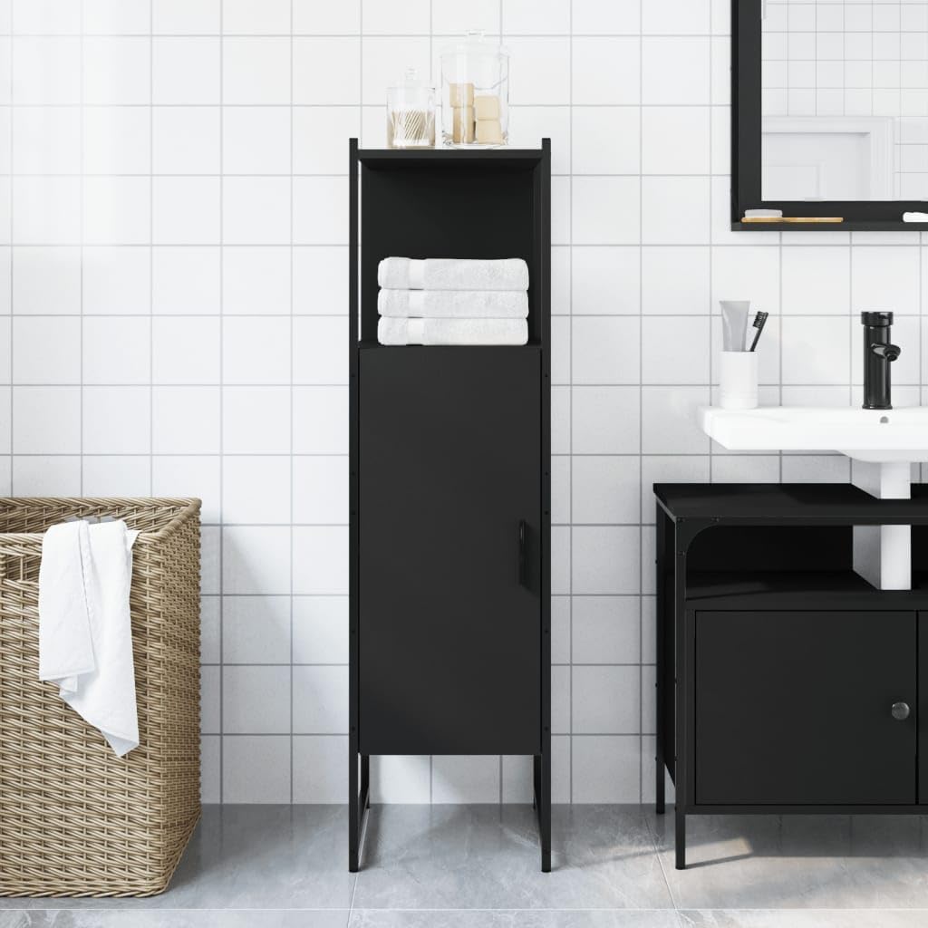 Bathroom Cabinet, Bathroom Cabinet with Storage Space, Midi Cabinet for Bathroom, Bathroom Furniture, 33 x 33 x 120.5 cm, Black Wood Material