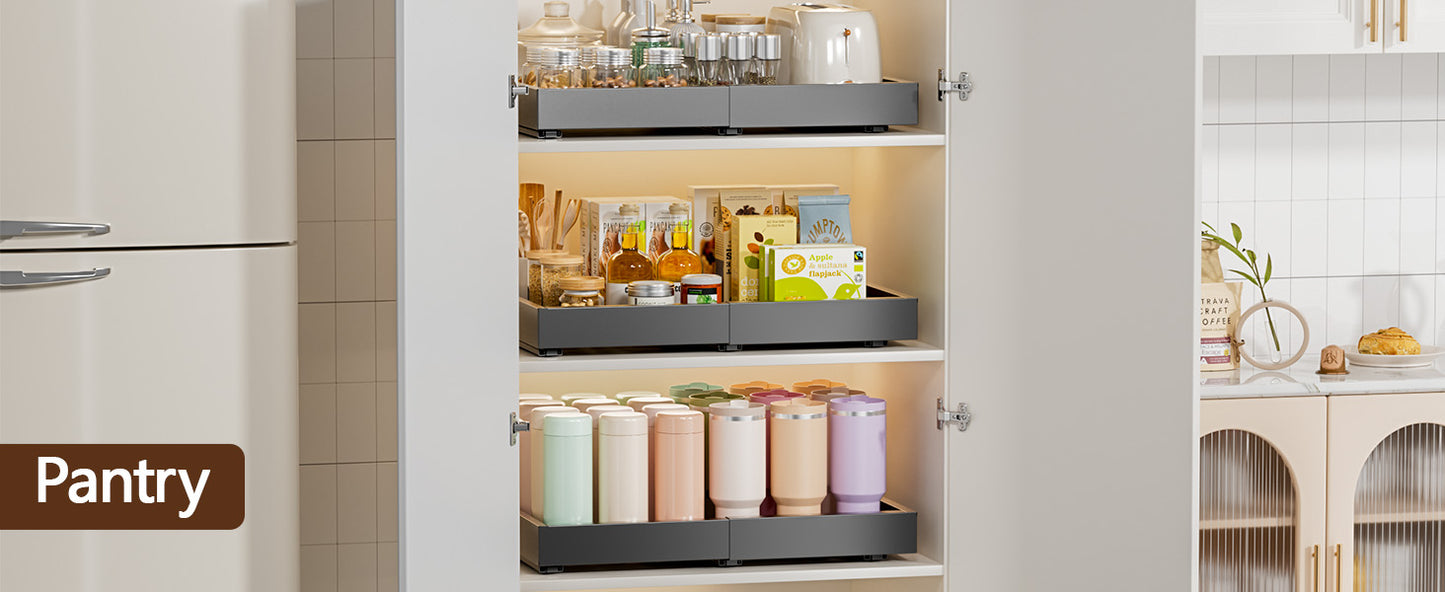 Delamu Pull Out Cabinet Organizer, Both Expandable Width(11.5 "-19.5") and Depth(15"-19.5") Pull Out Drawers for Cabinets, Cabinet Slide Out Shelves Storage for Kitchen Pots and Pans, Pantry, Bathroom