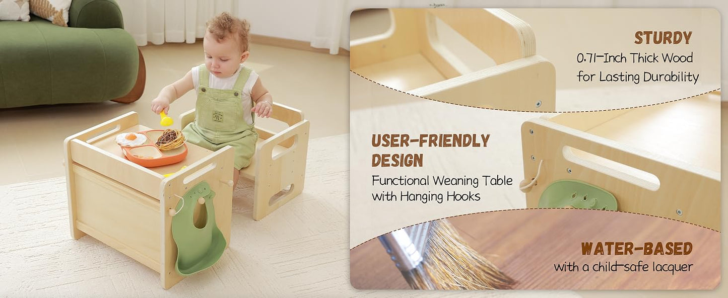 Montessori Weaning Table and Chair Set - Adjustable Design for Toddlers, Ideal for Mealtime, Learning, and Play