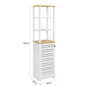 Bathroom Tall Cabinet Bathroom Shelf Bathroom Cabinet with 3 Open Compartments and Slat Door Bathroom Furniture White Natural W x H x H x H x H x D x H x D x H x D x H x H x H x H x H x