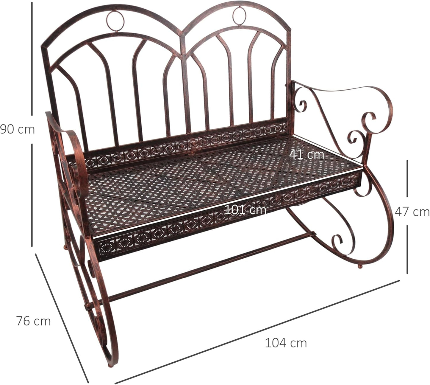 Garden Bench Rocking Chair Park Bench 2-Seater Metal (Model 3 / Bronze Red)