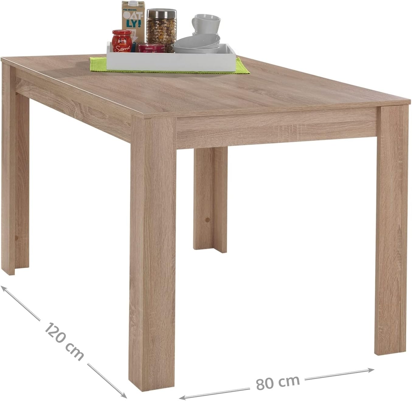 Dining Table, Kitchen Table, Dining Room Table, W 120 x D 80 cm, Brown, Rough-Sawn Oak