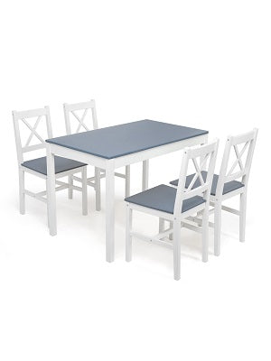 Esstisch mit 4 Stühlen, Essgruppe Esszimmergarnitur Massiv Holztisch Klassischer Stil für Esszimmer küche, 108 x 65 x 73 cm, Blau