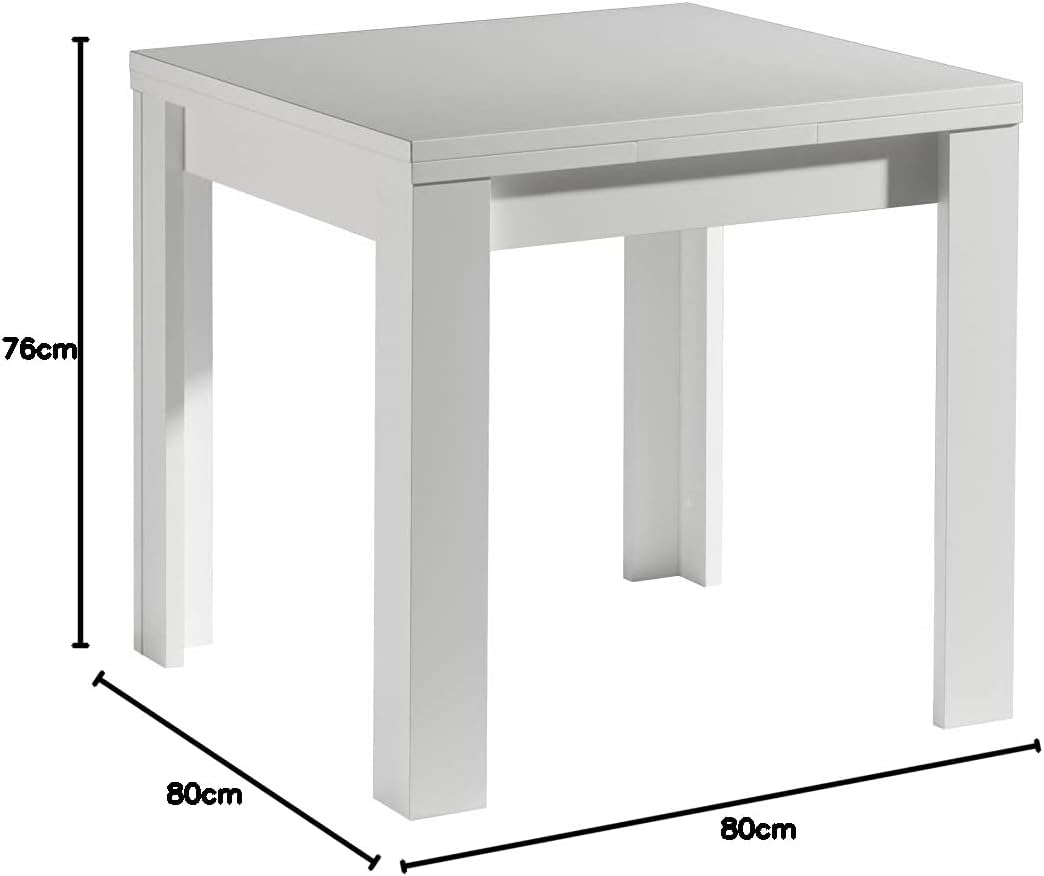 80x80 White Matt Dining Table Extendable Kitchen Table Functional Table 80 x 80 cm