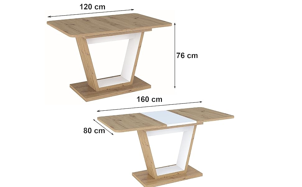 Designer Dining Table GS-777 Artisan Oak - White Matt Extendible 120 - 160 cm