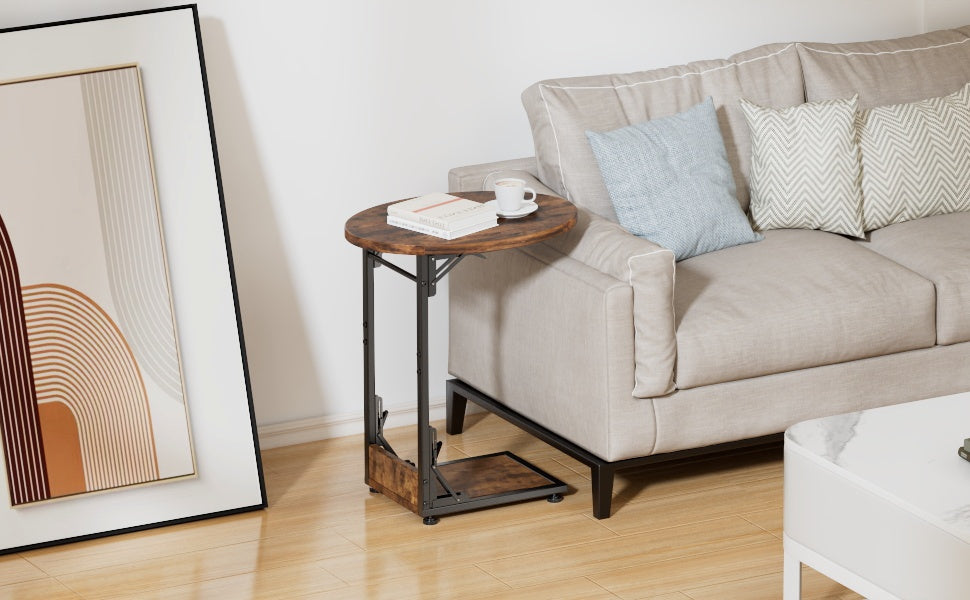 Coffee Table, Folding Sofa Table C Shape, Small Side Table with Storage Bag, Coffee Table with Metal Frame for Living Room, Bedroom, Office, 40 x 33 x 64.5 cm