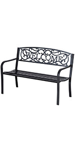 Garden Bench Seat Park Bench 2-Seater Garden Steel + Pine Wood Natural W 122 x D 60 x H 83 cm