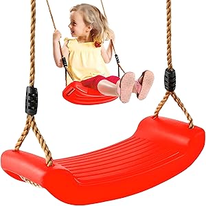 Retoo Children's Swing Garden Swing Seat Outdoor Swing Board Swing Outdoor Indoor Height Adjustable Accessories for Children Playground Plastic Durable Baby Swing Red