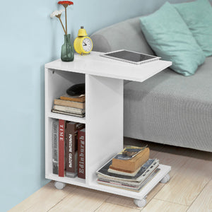 Side Table with Slot for iPad, Newspaper Stand, Coffee Table with Wheels, White, Width Approx. 45 x 58 x 35 cm