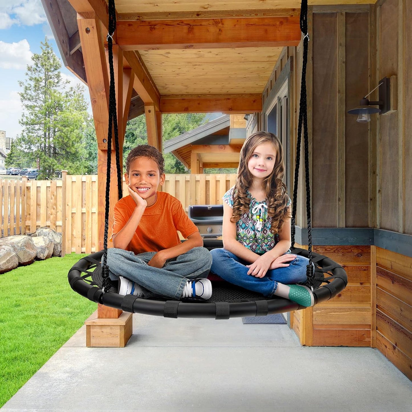 Sorbus Saucer Tree Swing- Kids Outdoor Disc Round Swing - 40" Heavy Duty 220lbs Seat- Easy Install Flying Saucer Web Circle Swing- Perfect for Gift,Playground, Birthday, Xmas, IndoorOutdoor Tire Swing