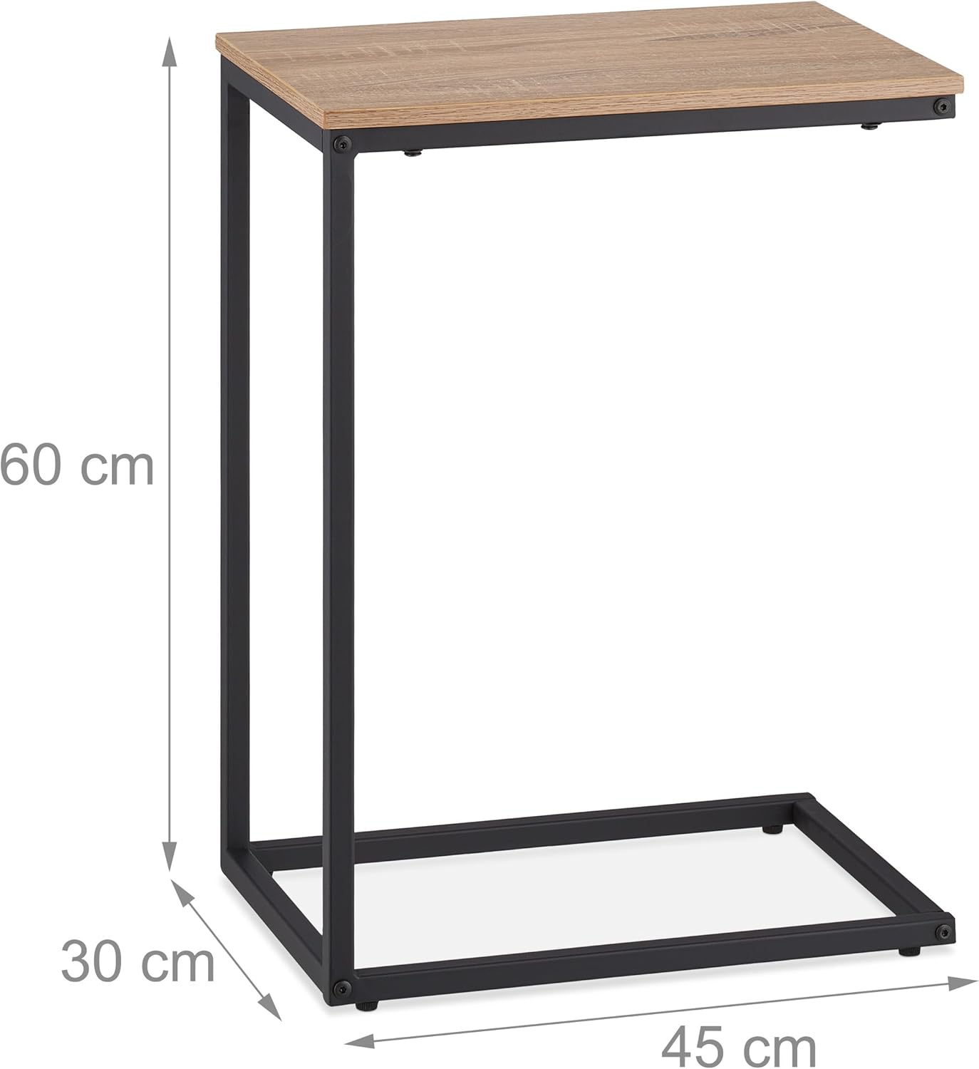 Side Table in C-Shaped Height 60 x 30 x 45 cm Height x Height 60 x 30 x 45 cm Chair Table for Sliding Metal and Wood Effect Black/Brown