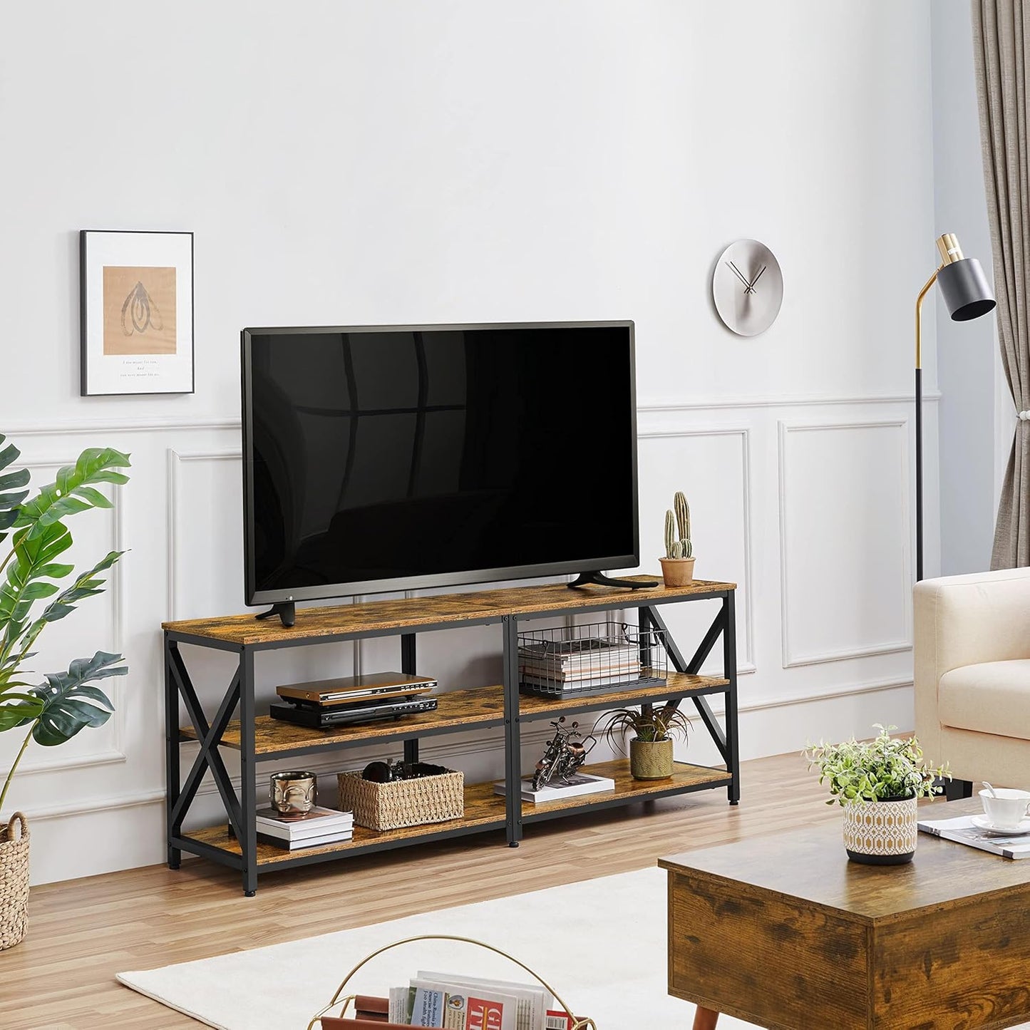 TV Cabinet TV Board 3-Tier TV Cabinet for TVs up to 70 Inch TV Lowborad with Metal Frame TV Bench Wooden TV Table for Living Room / Bedroom