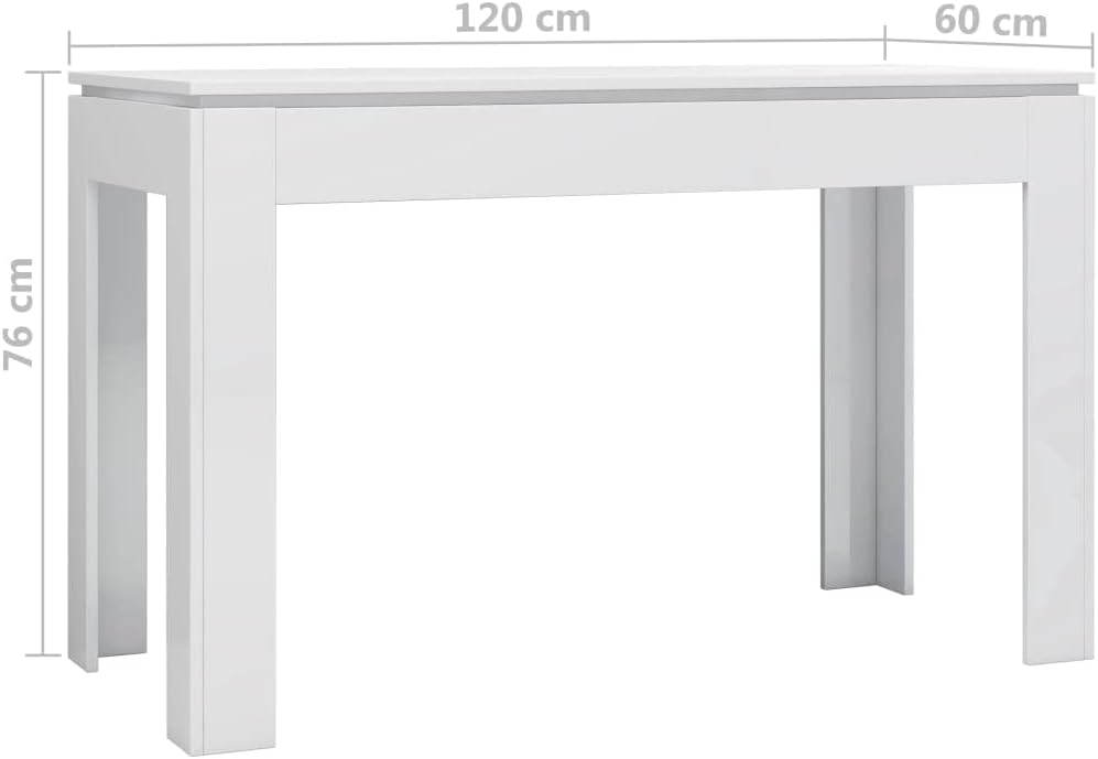 Dining Table High-Gloss White 120 x 60 x 76 cm Wood Material 25 kg