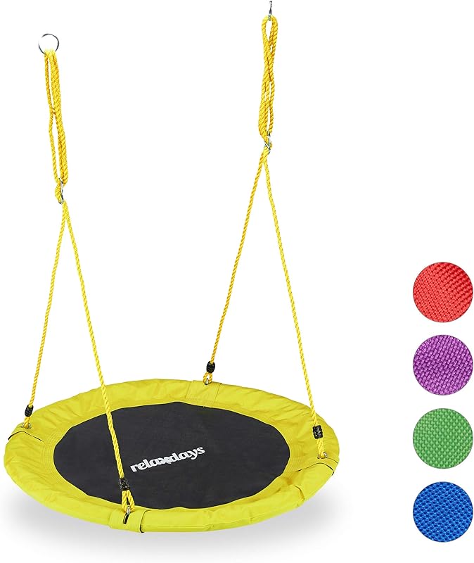 Relaxdays Nest Swing For Children and Adults, Round, Adjustable, Diameter: 90 cm, Disc Swing, Up To 100 kg, Various Colours, green