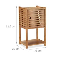 Relaxdays Bamboo Bathroom Shelf, 2 Shelves & 1 Compartment with Door, Bathroom & Kitchen, Slim, Small, Bathroom Furniture HBT 62.5 x 35 x 29 cm, Natural