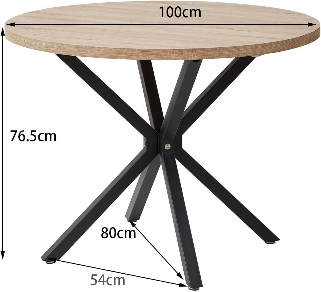 Dining Set Table and Chairs, 100 cm Round Dining Table with 4 Dining Room Chairs, Table and 4 Chairs for Kitchen, Living Room, Balcony, Restaurant, Office (Light Wood Colour + Grey)