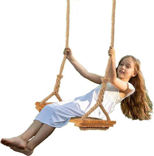 Wooden Swing Seat for Adults Children, Outdoor Wooden Swing with Adjustable Hemp Rope for Indoor and Outdoor Use, Extra Wide Seat, Tree Swing, 19 x 9.8 Inches, Load Capacity: 200 kg