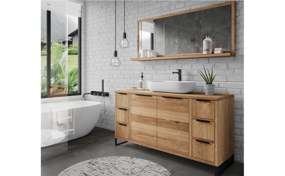 Woodkings Sydney Vanity Unit I Narrow Bathroom Cabinet W x H x D: 56 x 60 x 25 cm I Bathroom Furniture Made of Solid Wood Wild Oak I Small Vanity Unit for Bathroom or Guest Toilet