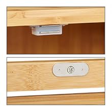 Relaxdays Bamboo Bathroom Shelf, 2 Shelves & 1 Compartment with Door, Bathroom & Kitchen, Slim, Small, Bathroom Furniture HBT 62.5 x 35 x 29 cm, Natural