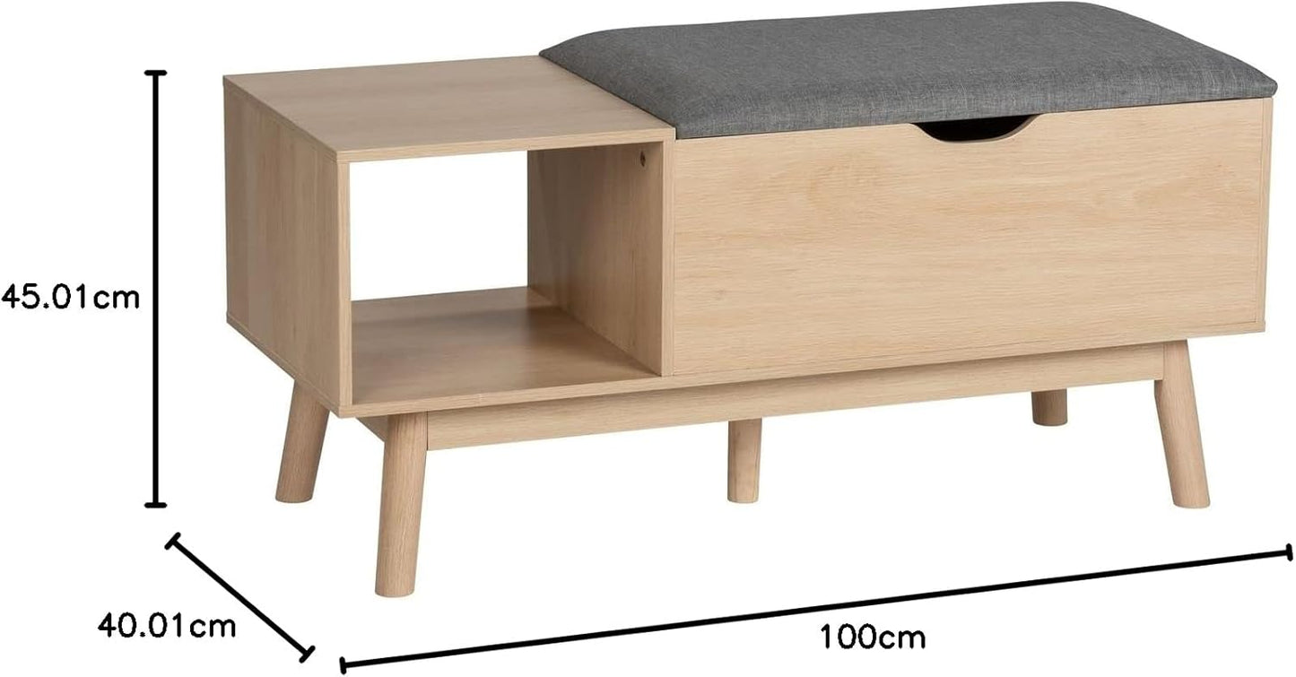 Edda Bench with Storage Compartment, Modern Shoe Bench with Seat Padding and Generous Storage Space for Hallway and Hallway, Hinged and Removable Lid in Trendy Oak Look, 100 x 45 x 40 cm, MDF