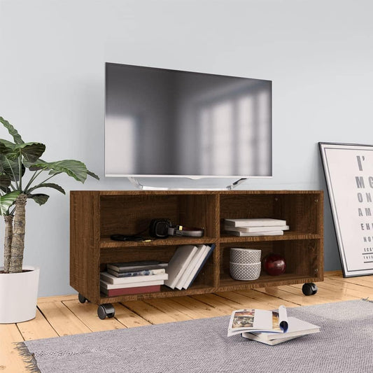 TV Table, Sideboard, Bedroom TV Cabinet with Wheels, Brown Oak, 90 x 35 x 35 cm, Suitable for Living Room, Bedroom, Office, Reception Room, Study