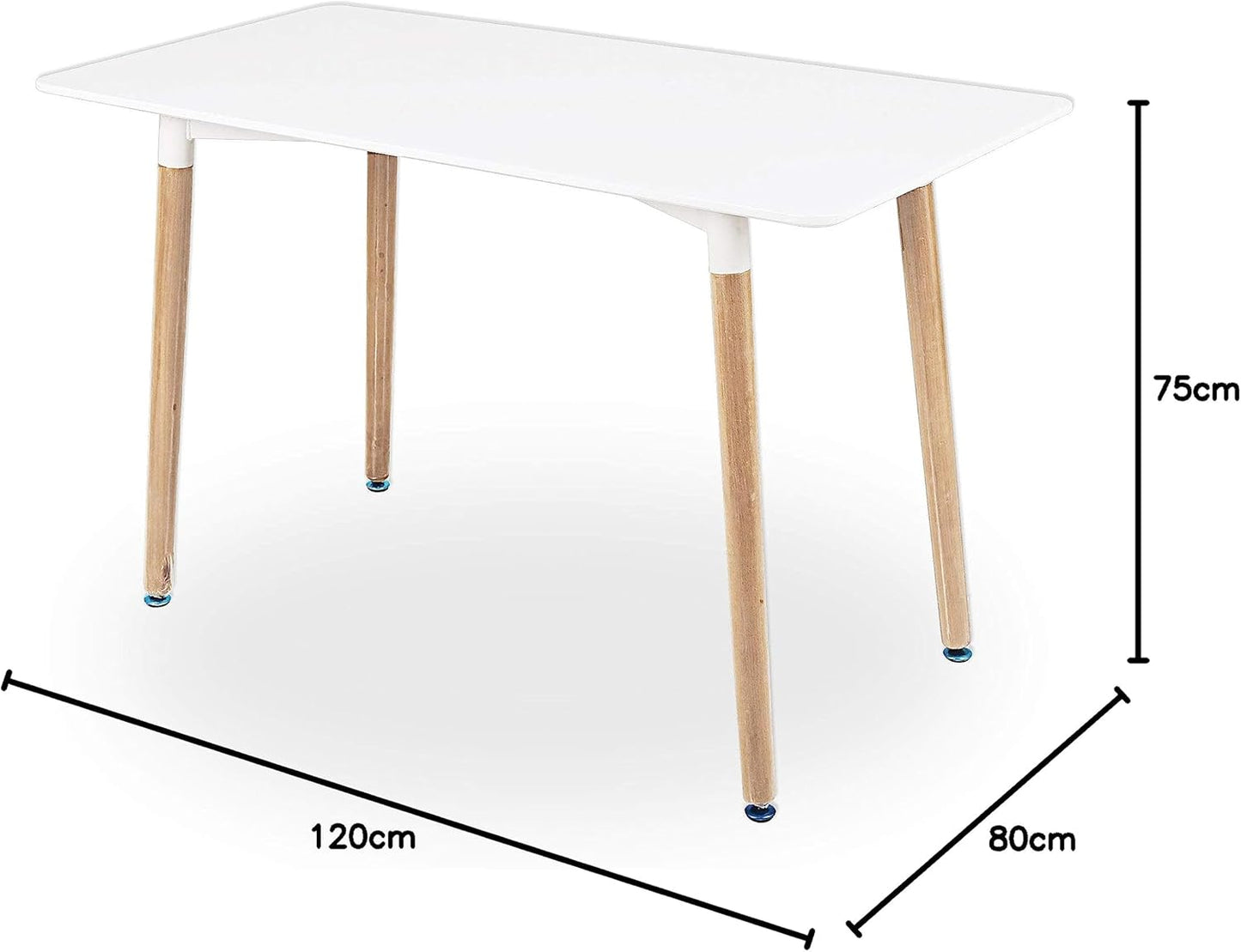 Dining Table Modern Kitchen Table 120 x 80 x 75 cm White MDF Table Top 4-6 People Wooden Legs Height Adjustable Beech