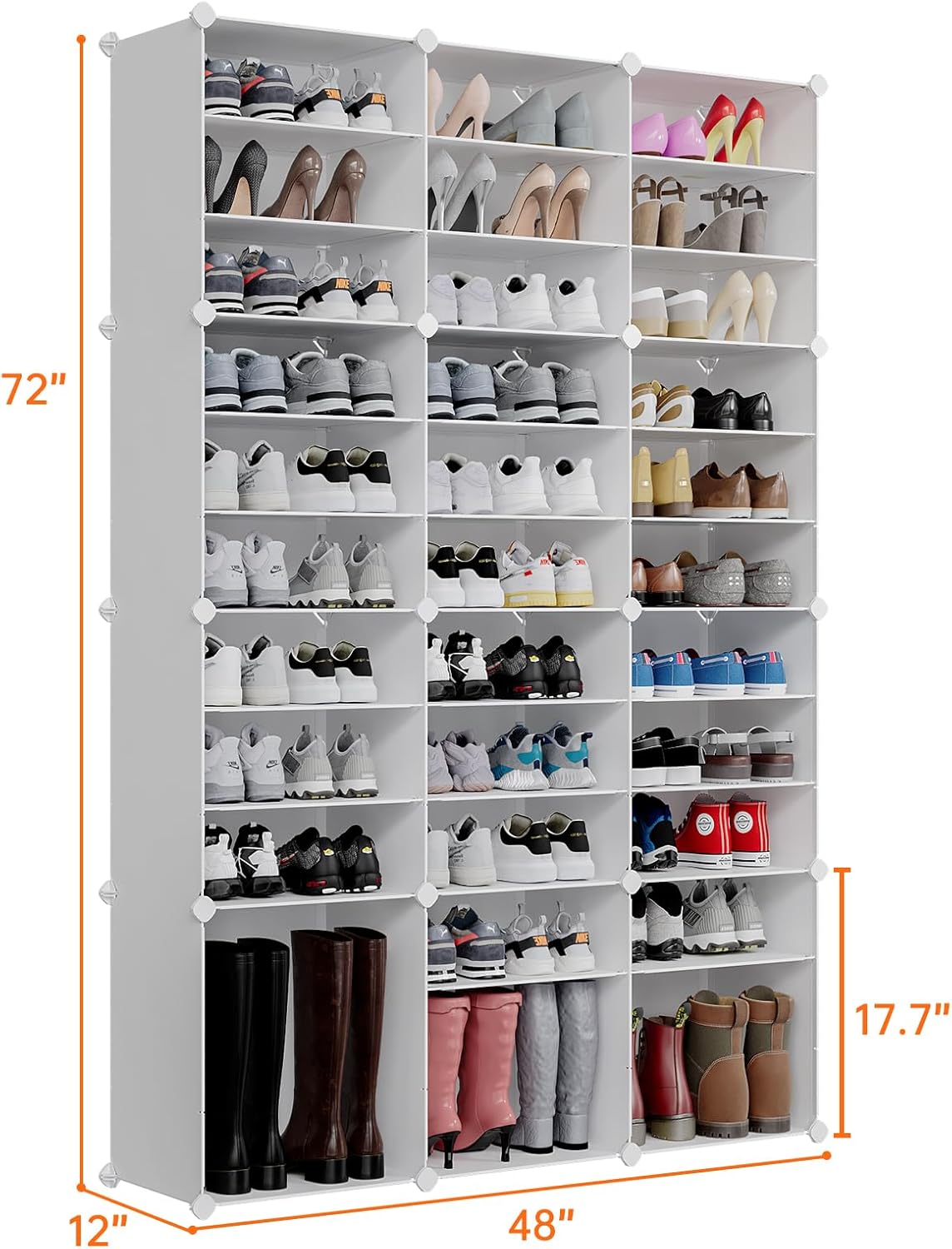 Shoe Rack, 72 Pairs Shoe Cabinet, Shoe Cabinet, Storage System, Large Tall Shoe Racks for Living Room, Closet, Bedroom, Hallway, White (122 x 30.5 x 182.9 cm)