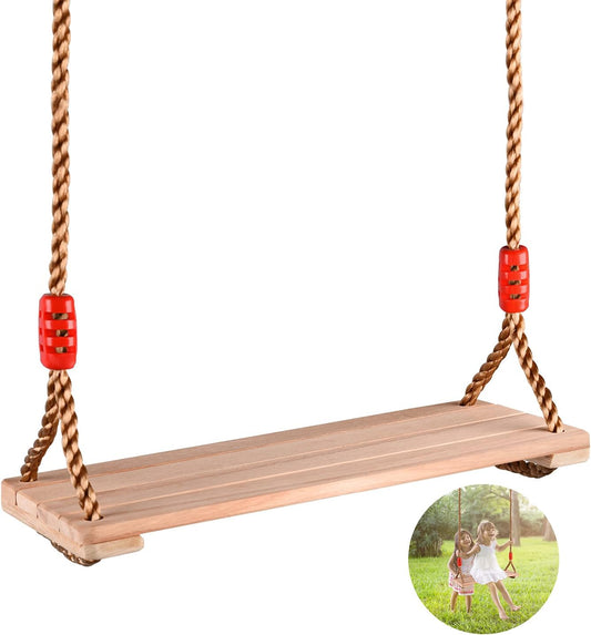 Ulikey Wooden Swing Seat, Children's Swing Can Hold 150 kg, Outdoor Swing for Adults, Garden Swing, Board Swing Made of Wood with Height Adjustable Rope for Outdoor Use