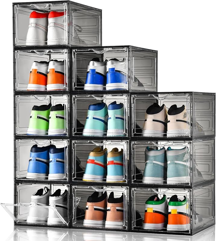 Clemate Upgraded X-Large Shoe Storage Box,8 Pack,Shoe Box Clear Plastic Stackable,Drop Front Shoe Box with Clear Door,Shoe Organizer and Shoe Containers For Sneaker Display,Fit up to US Size12