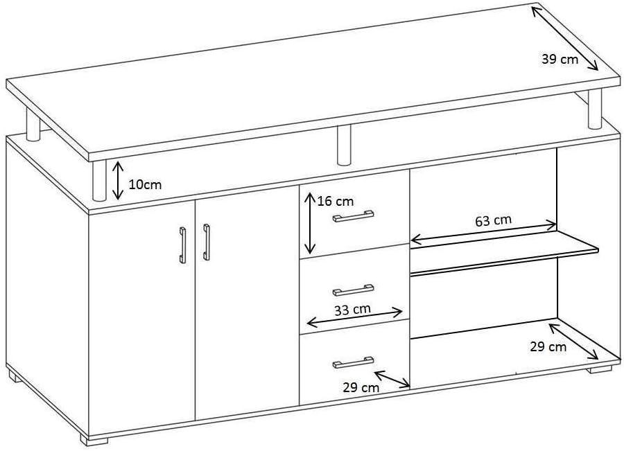 Trading Highboard with Shelf in Sonoma Oak Look, White, Modern Living Room Cabinet with Drawers and Lots of Storage Space for Your Living Area, 178 x 90 x 38 cm (W x H x D)