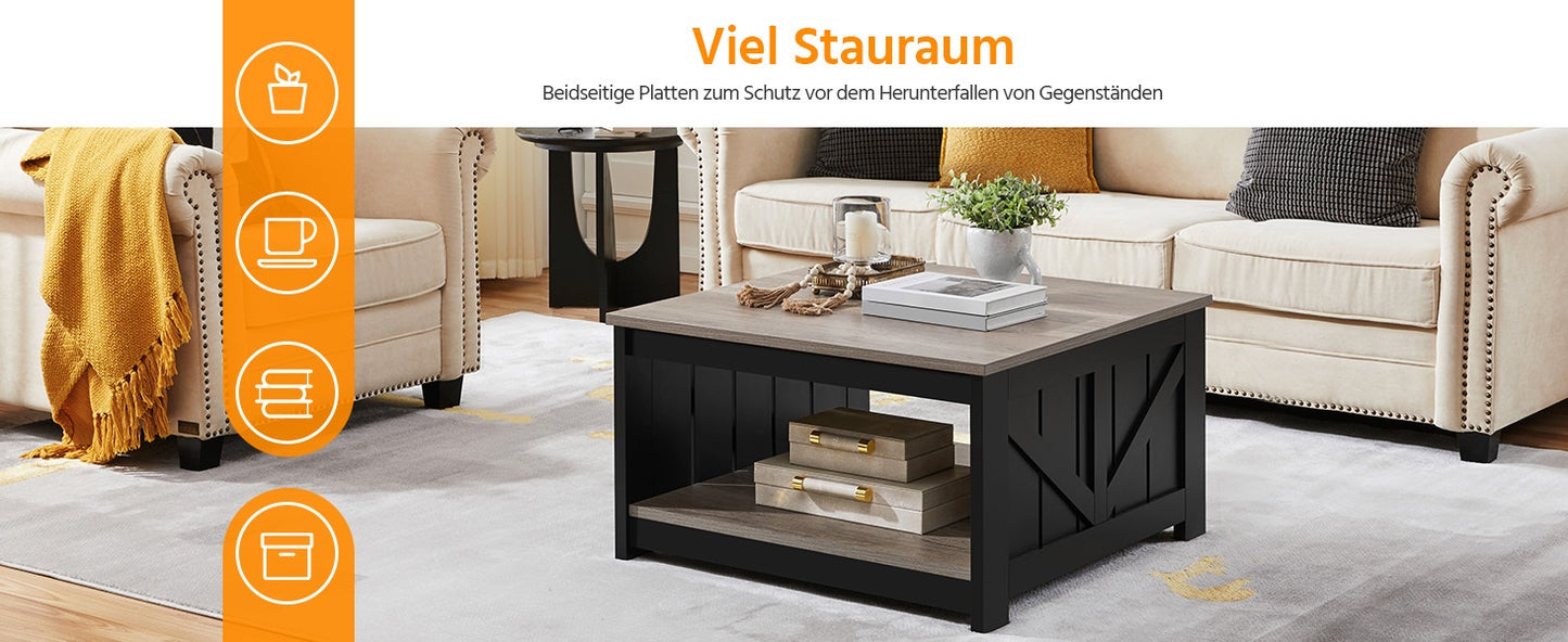 Coffee Table Square Sofa Table Modern Living Room Table with Storage Compartment Side Table for Living Room / Office 80 x 80 x 45 cm