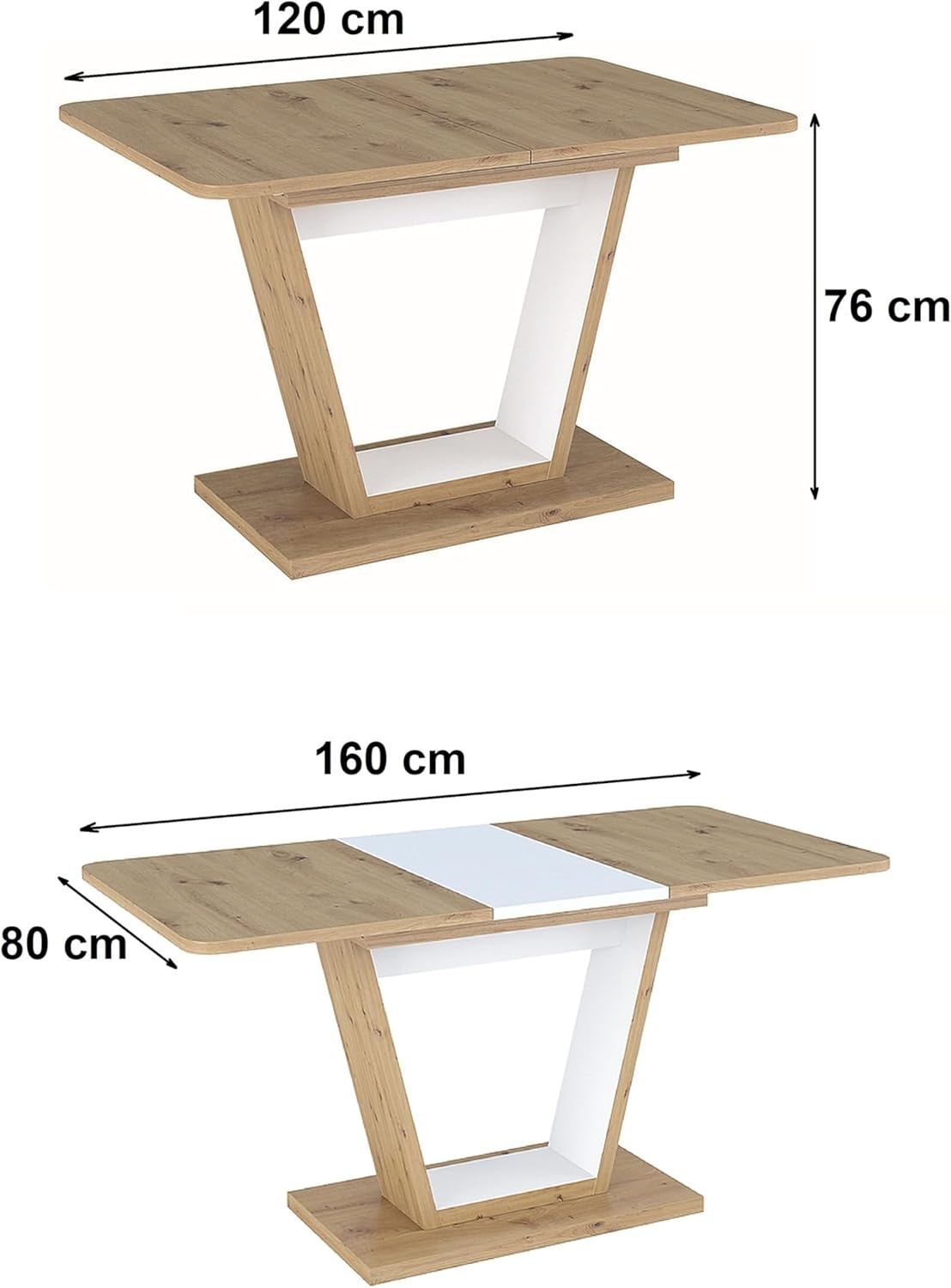 Designer Dining Table GS-777 Artisan Oak - White Matt Extendible 120 - 160 cm