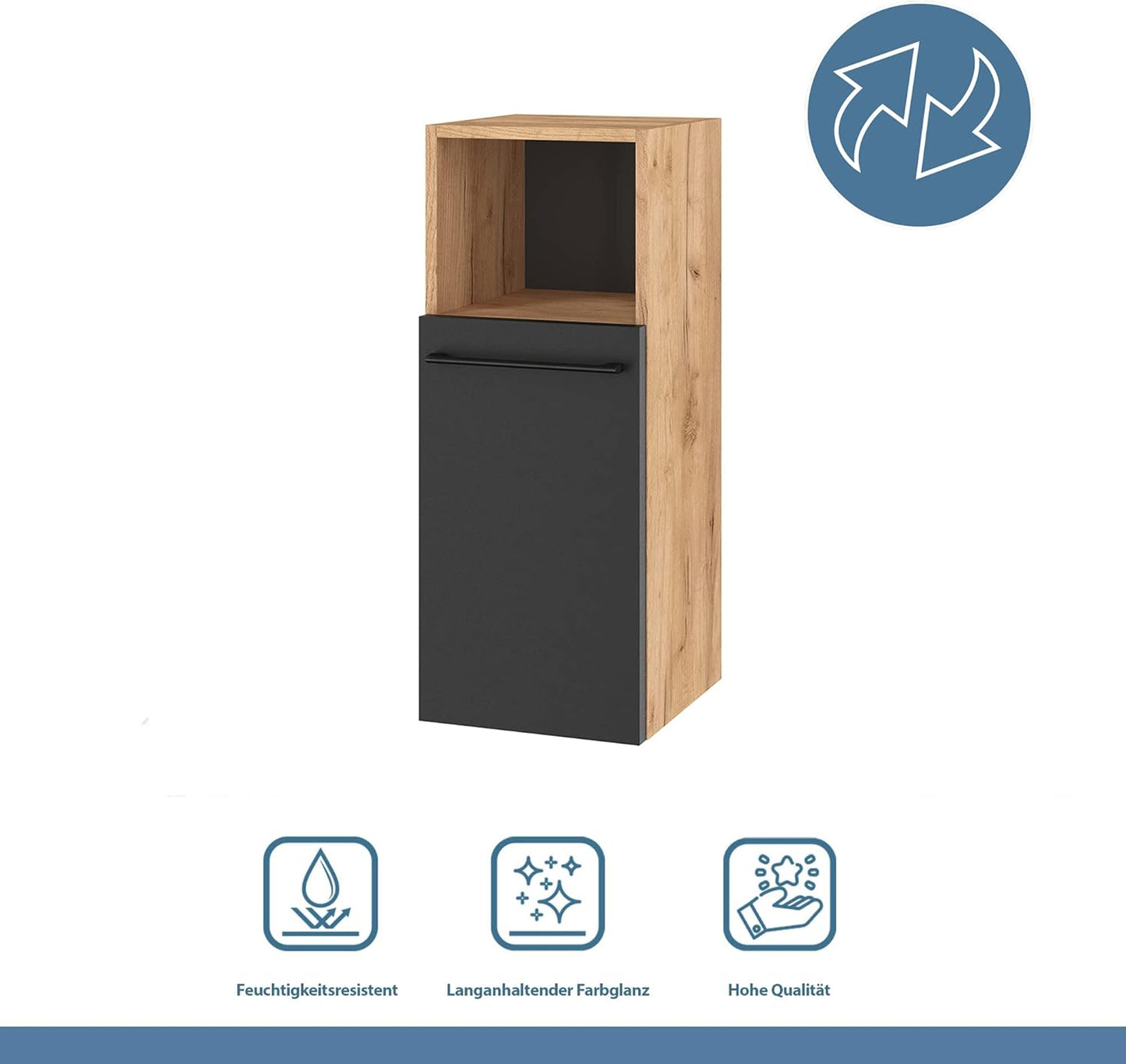 Bathroom Furniture Midi Cabinet Bathroom Cabinet Narrow Midi Cabinet Lux 30 cm in Gold Oak / Anthracite