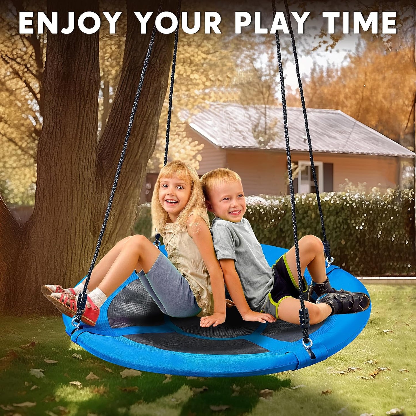 TURFEE 40" Saucer Tree Swing Set - 700Lb Weight Capacity, 900D Oxford Waterproof, with Hanging Straps Swings for Kids Playground Outdoor Activity Backyard Daily Exercise Fun(Blue)