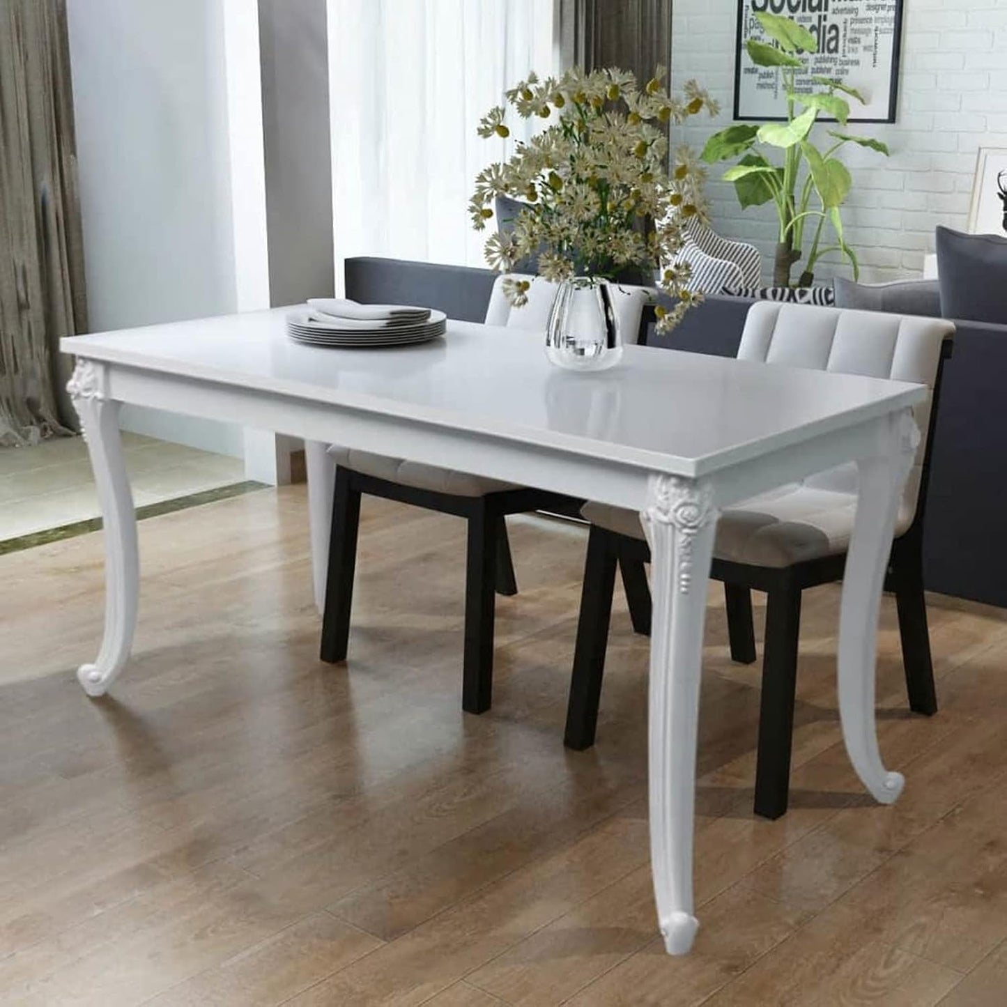 Dining Table 116 x 66 x 76 cm High Gloss White Wooden Kitchen Sofa Garden Table Extendable