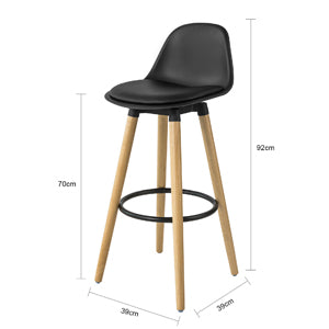 Bar Stool with Footrest Bar Stool with Backrest Black Beech Legs Seat Height 70 cm