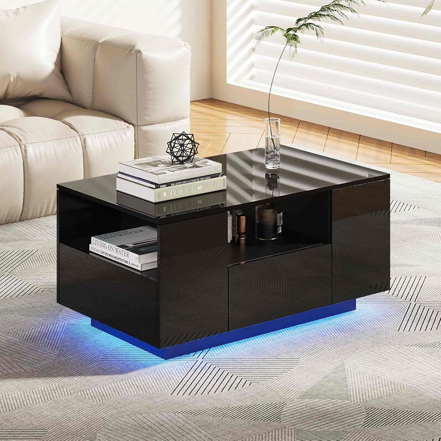 Coffee Table Living Room Table Sofa Table Coffee Table Side Table with Shelf and Drawers Wooden TV Table Living Room Furniture Table Chest of Drawers TV Design Black High Gloss