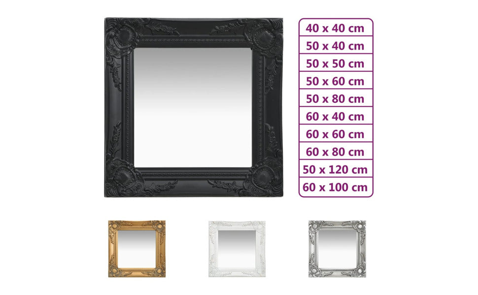 Wall Mirror in Baroque Style Antique with Mounting Hooks Hanging Mirror Decorative Mirror Bathroom Mirror Hallway Mirror Wardrobe 50 x 80 cm Black