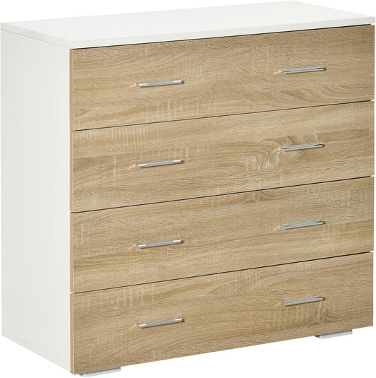 Chest of Drawers with 4 Drawers Bathroom Cabinet Drawer Cabinet for Bedroom Living Room Oak White 76 x 35 x 72 cm