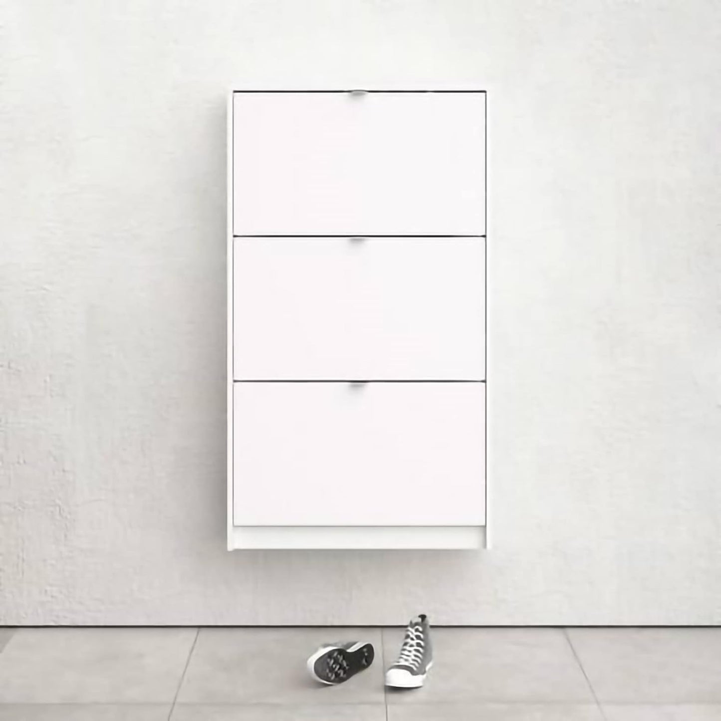 Shoe Cabinet with Three Doors, White, 70.3 x 123.6 x 16.55 cm