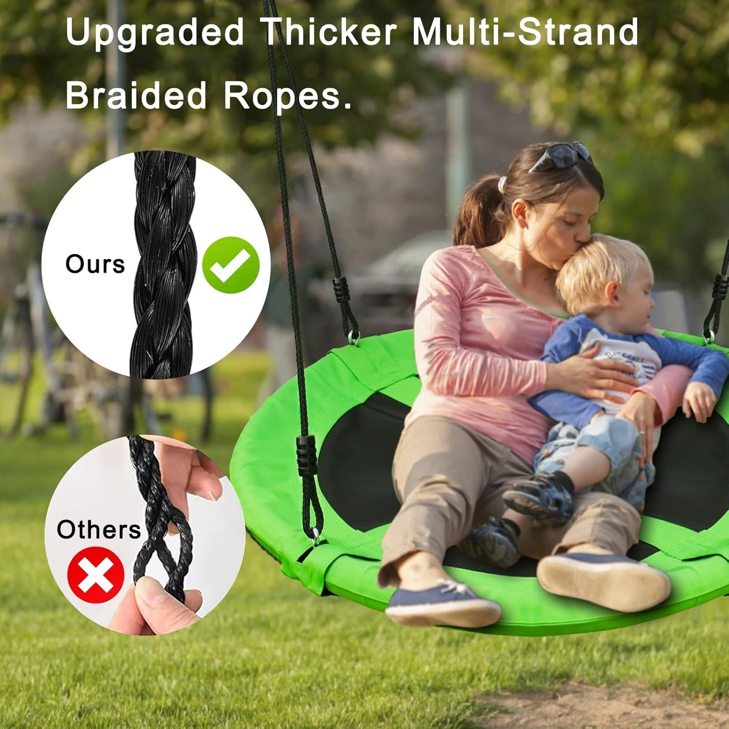 40" Tree Swing for Kids-Saucer Tree Swing Seat 500lbs Weight Capacity,Heavy Duty Saucer Swing for Kids Outdoor - Flying Saucer Swingset - Disc Swing for Backyard Playground （Green）