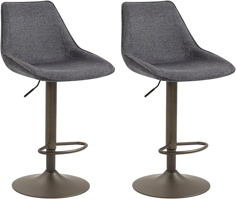 Bar Stool with 360 Degree Rotation Function, Modern Bar Stool with Light Grey Fabric Cover, High-Quality Metal Frame in Matt Bronze Colour