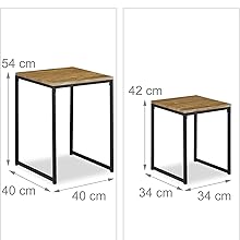 Set of 2 Stackable Side Tables, Industrial Design, 2 Sizes, Square, Metal, Wood Effect/Black