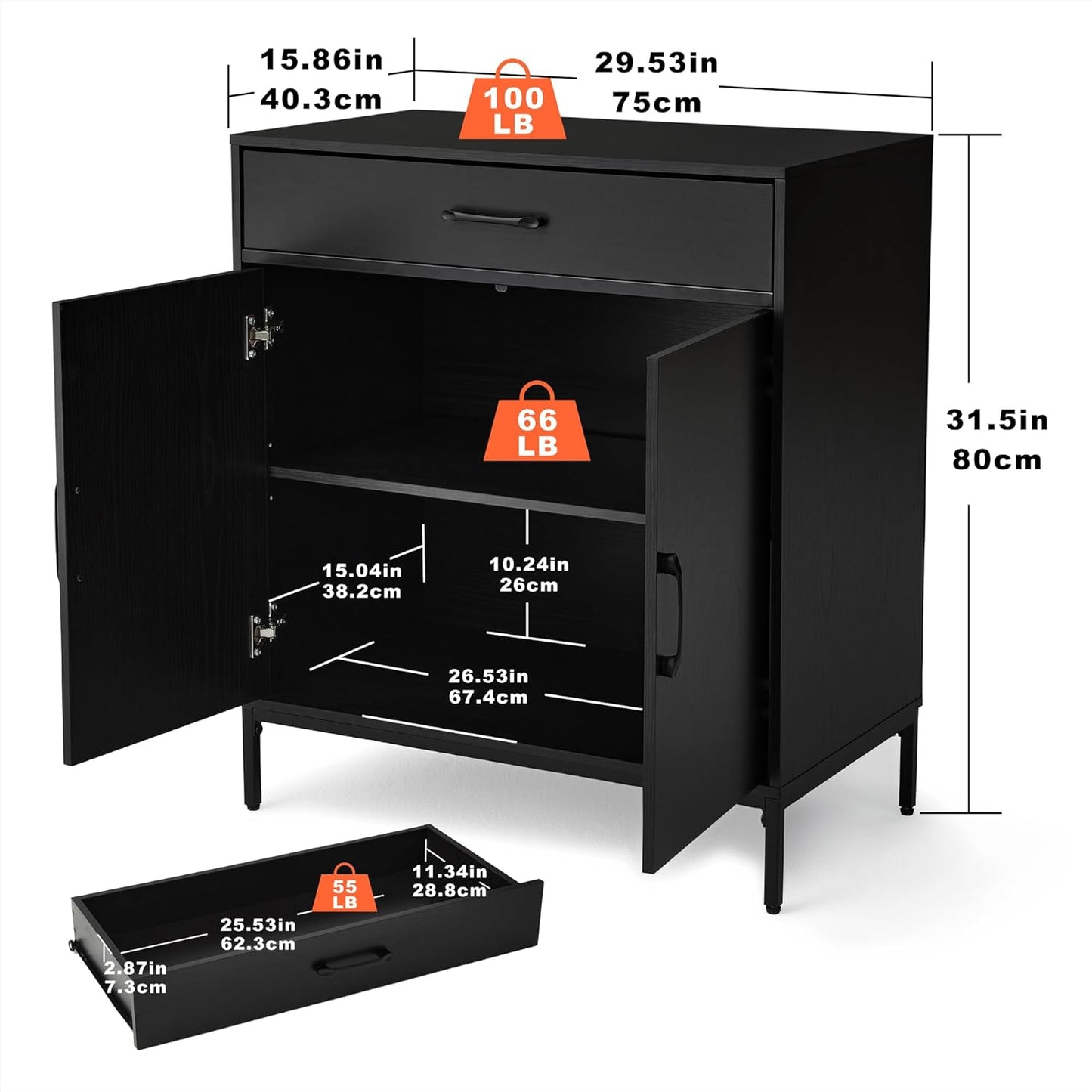 Netstar Coffee Bar Cabinet, Kitchen Storage Cabinet, Modern Buffet Sideboard Cabinet with Drawer and Adjustable Shelf, Console Cabinet, Accent Cabinet for Kitchen, Dining Room, Living Room, Entryway