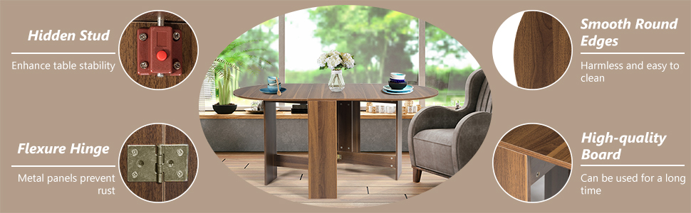 Folding Dining Table, Kitchen Table, Foldable Dining Room Table, 60 kg Load Capacity, Foldable Wooden Console Table, Coffee Table for 6 People, Side Table for Dining Room & Kitchen &